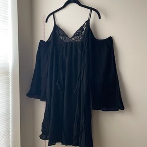 Ashley Mason, open shoulder black dress, medium